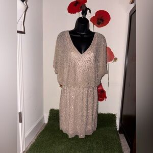 Chic Pale Apricot Sequin Midi Dress